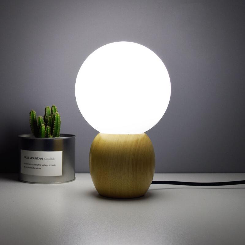 Nordic Solid Wood Milk White Glass Orb Table Lamp - Modern 1-Light Design for Home Decor