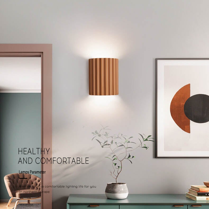Macaron Resin Striped Half Cylinder Wall Sconce Lamp - 1-Light Decorative Lighting Fixture