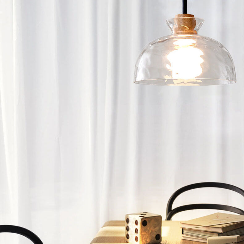 Nordic Clear Rippled Glass Pendant Light - 1-Light Shade, Modern Minimalist Design, Scandinavian Lighting, Home Decor, Kitchen Light Fixture