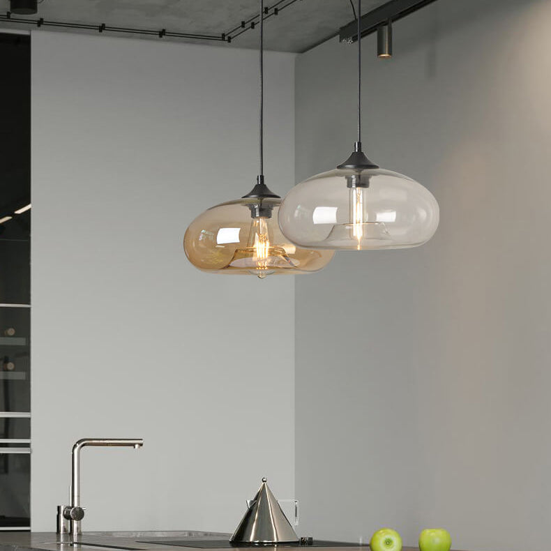 Colored Glass Oval 1-Light Pendant – Modern Lighting Fixture, Decorative Hang Light, Home Interior Design, Bohemian Style Decor