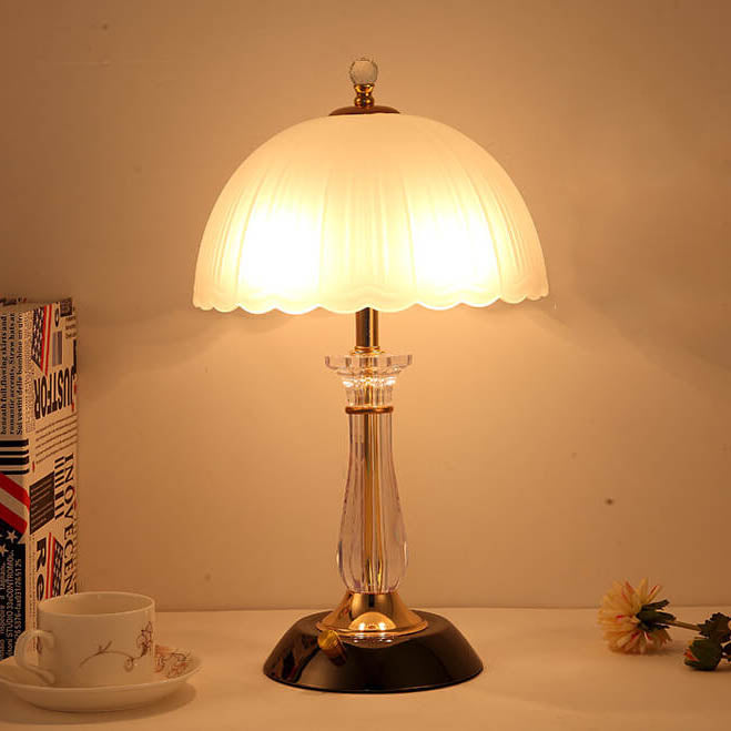 Modern European Textured Glass Dome Shade 2-Light Table Lamp, Stylish Home Lighting, Contemporary Desk Lamp, Elegant Nightstand Lamp, Vintage Industrial Illumination, Decorative Glass Lamp, Unique Modern Lamp Design, Perfect for Living Room, Bedroom, Offi