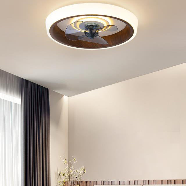Nordic Minimalist Round Acrylic Wood Grain LED Ceiling Fan Light