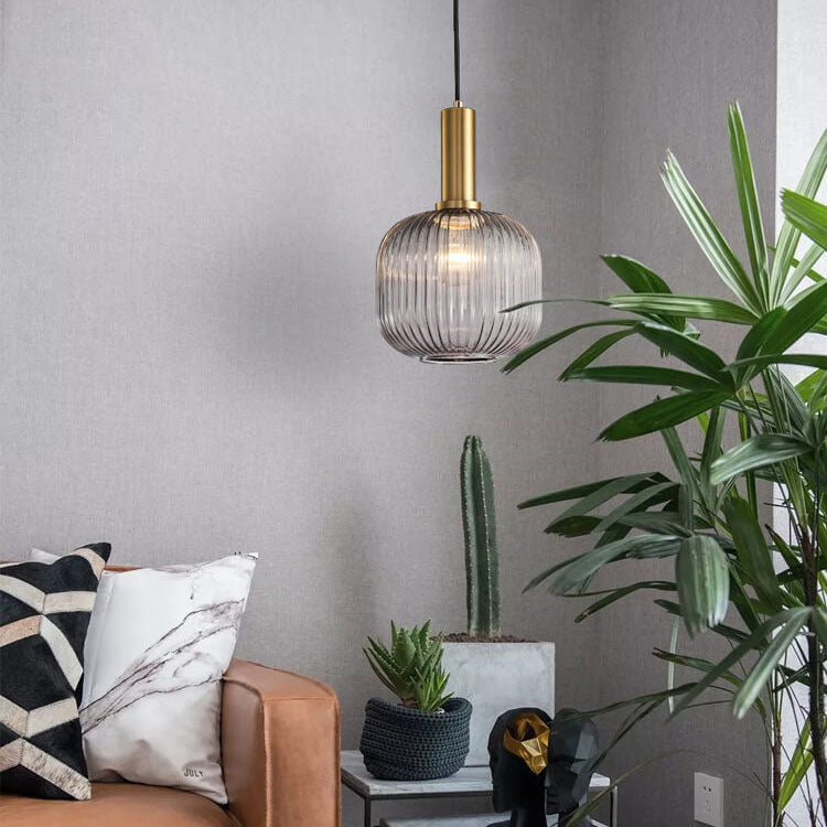 Minimalist Striped Glass Pendant Light - 1-Light Lantern Fixture