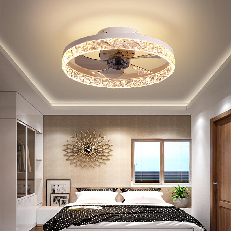 Modern Circle Ring LED Semi-Flush Mount Ceiling Fan Light Fixture
