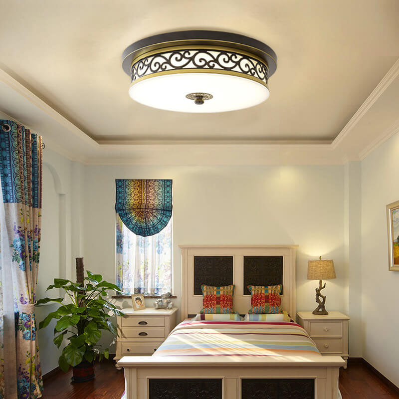 Vintage Circle Patterned Edge Iron LED Flush Mount Light