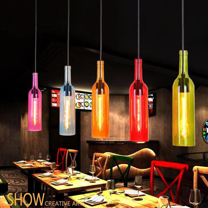 Antique Glass Wine Bottle Pendant Light 1-Light Fixture