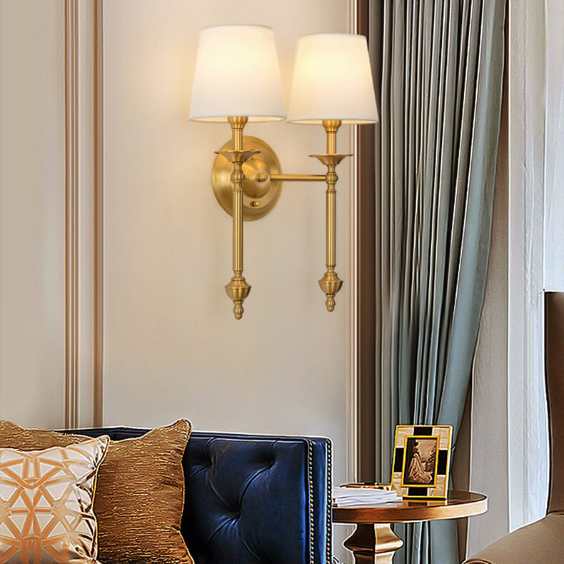 Modern Brass Fabric Shade Wall Sconce Light
