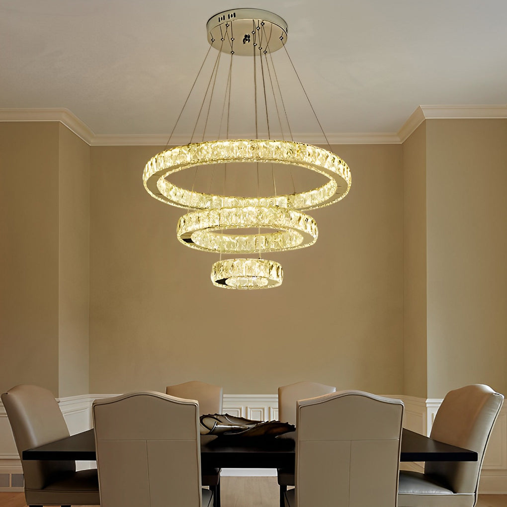 Luxury Crystal LED Chandelier 3-Tier Geometric Pendant Light