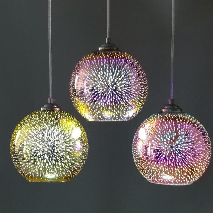 Colorful 3D Fireworks Glass Pendant Light - Modern Dome 1-Light Design