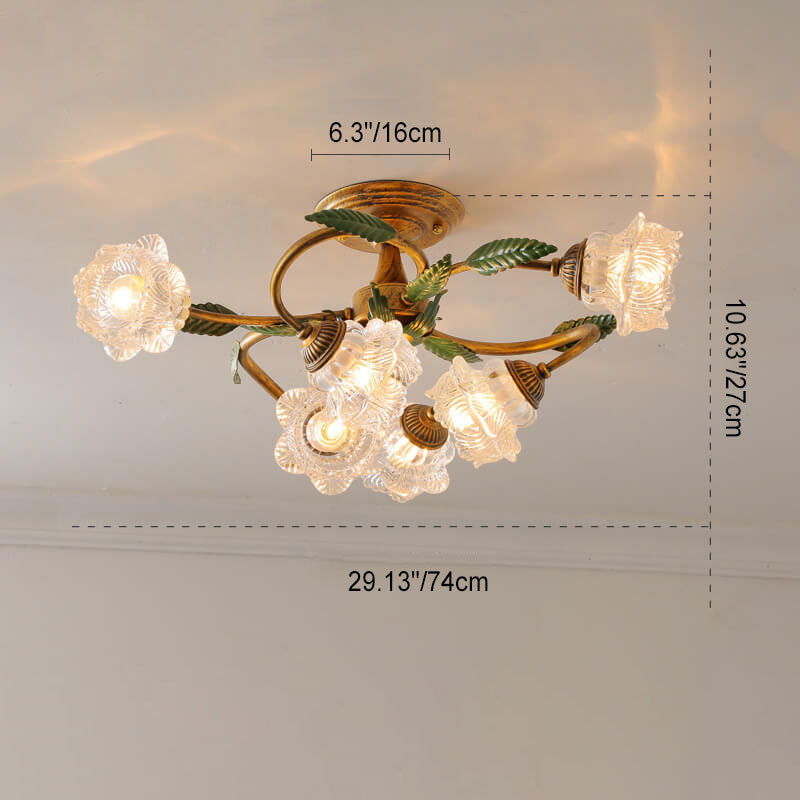 Modern Idyllic Iron Flower Branch Semi-Flush Mount Lighting - 6/8/10 Light