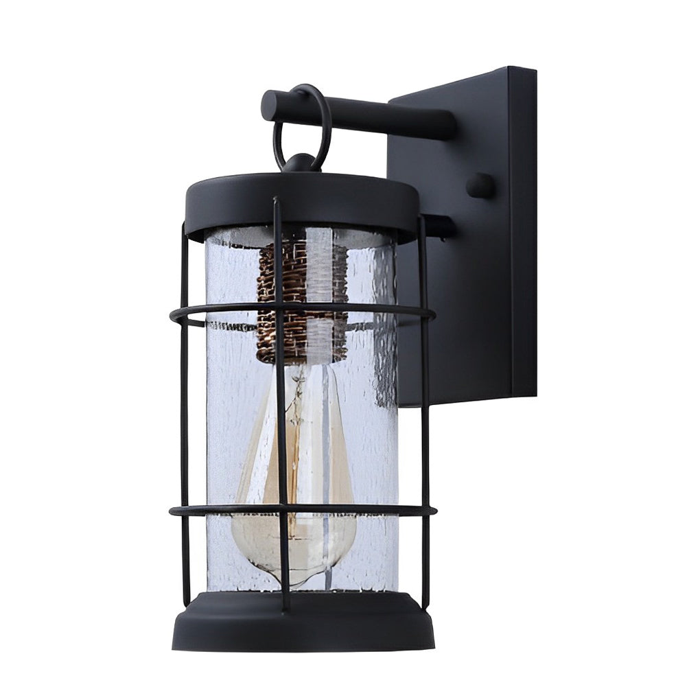 Waterproof Black Retro Rustic Iron Glass Lantern Exterior Wall Light