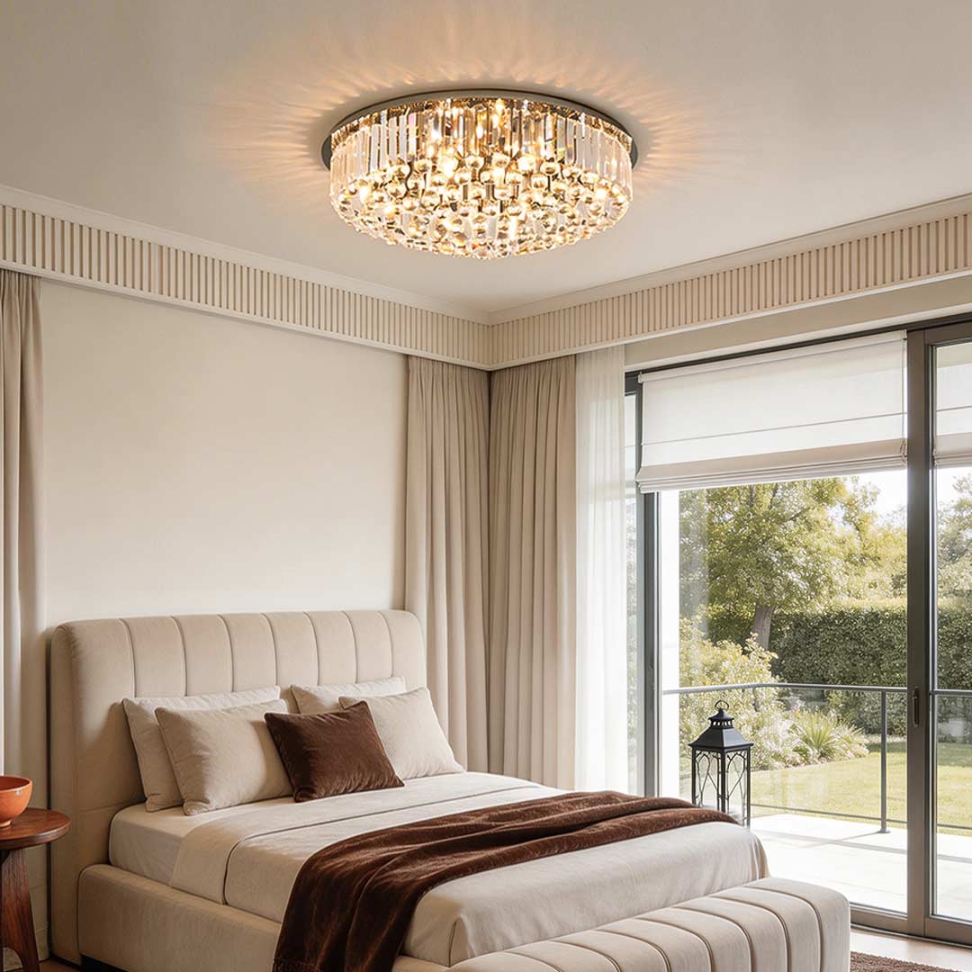 Round Crystal Flush Mount Light - Luxury Modern Ceiling Fixture
