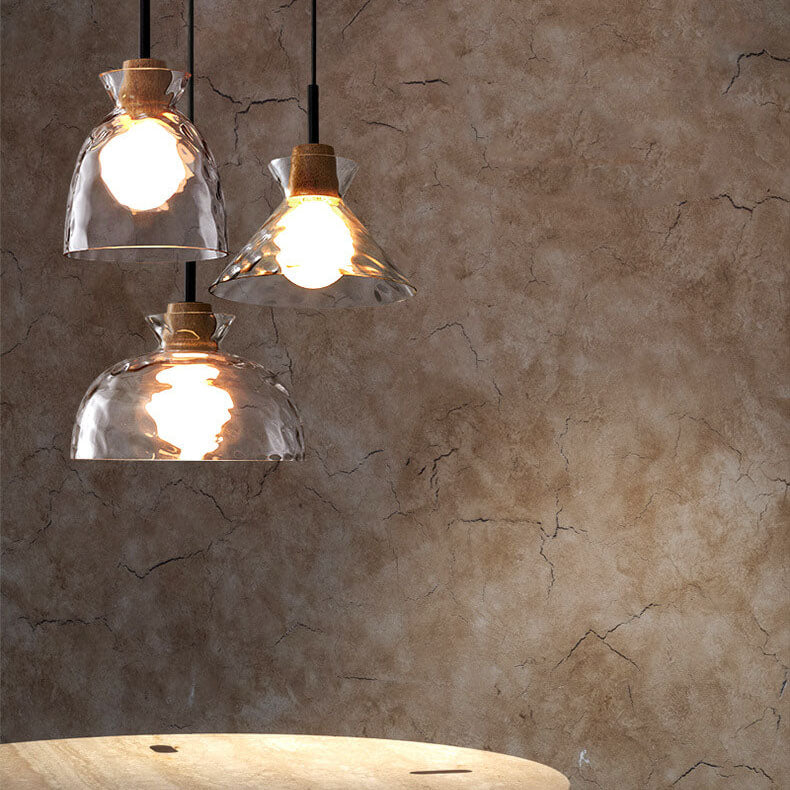 Nordic Clear Rippled Glass Pendant Light - 1-Light Shade