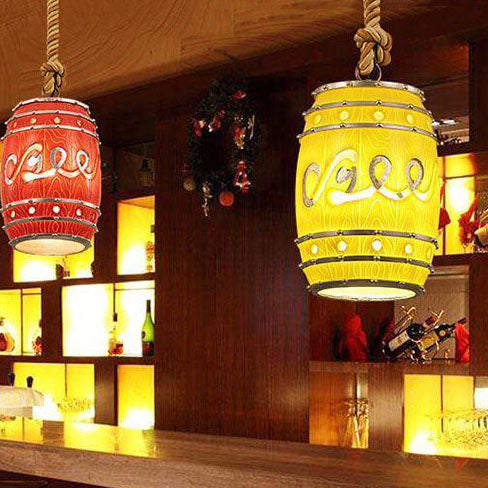 Vintage Wine Barrel Resin Pendant Light - 1-Light Hanging Fixture for Rustic Decor, Farmhouse Lighting, and Restaurant Styles