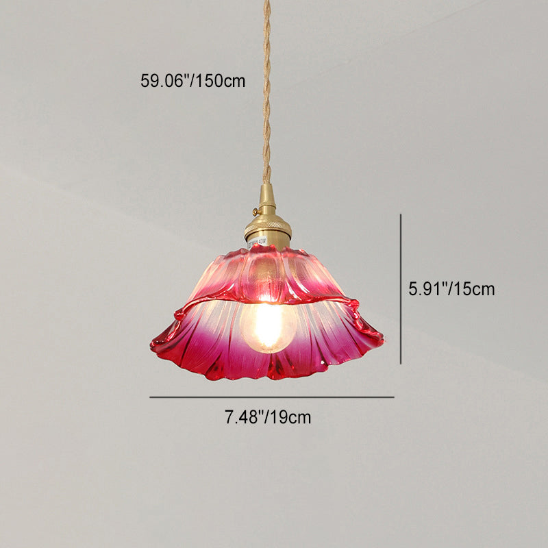 Modern Art Deco Sunflower Copper Glass Pendant Light - Living Room Essential