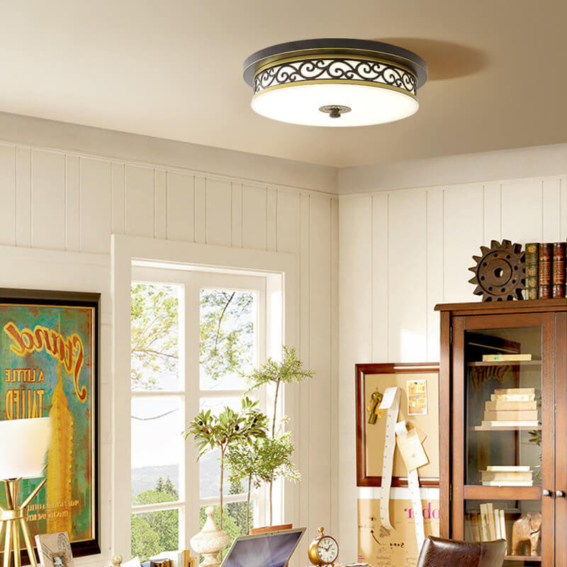 Vintage Circle Patterned Edge Iron LED Flush Mount Light