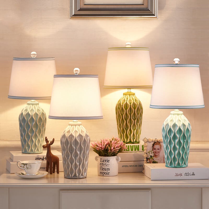 Modern Simple Fabric Ice Cracked Ceramics 1-Light Table Lamp Stylish Home Decor Bedroom Living Room Lighting Decorative Accent Lamp Contemporary Design Unique Ceramic Finish Elegant Modern Lighting Fixture
