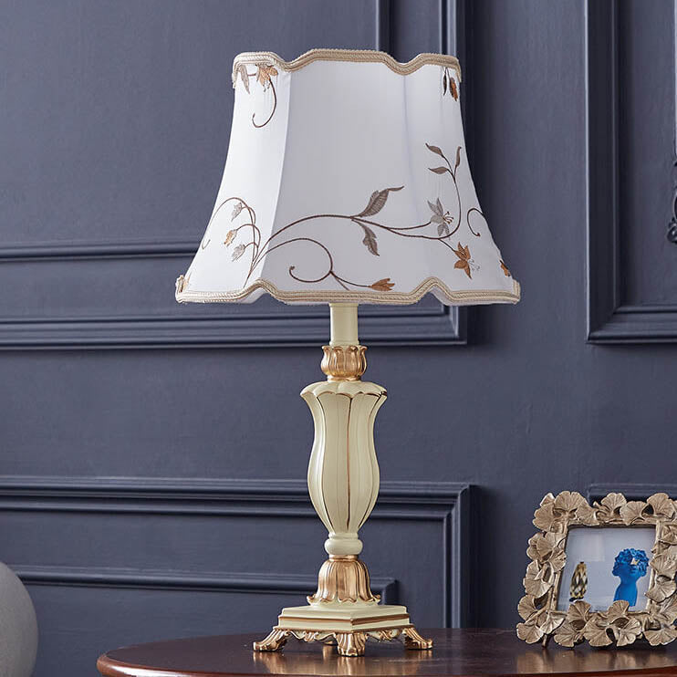 Round Fabric Resin Base Classical 1-Light Table Lamp, Modern Lighting Fixture, Home Decor Table Lamp, Elegant Nightstand Lamp, Living Room Lighting, Bedroom Lamps, Decorative Accent Lamp, Stylish Resin Base, Versatile Table Light for Any Room