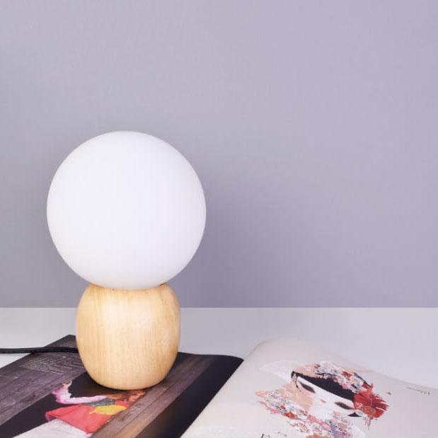 Nordic Solid Wood Milk White Glass Orb Table Lamp, 1-Light Modern Design, Elegant Desk Lighting, Contemporary Home Decor, Scandinavian Style Lighting