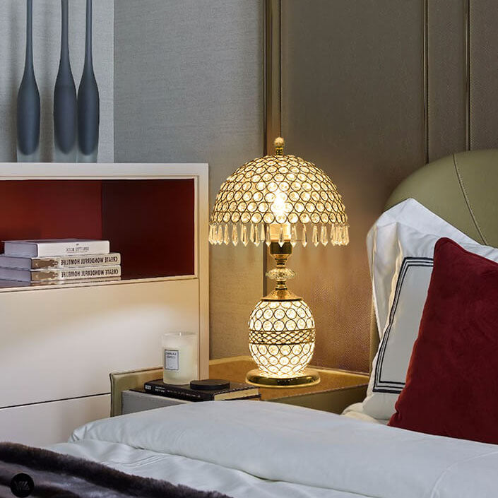 Modern Luxury Crystal Dome Shade 1-Light Table Lamp, Elegant Bedside Lighting, Stylish Home Decor, Crystal Table Lamp for Living Room, Designer Lamp Shade, Contemporary Lighting Fixture, Unique Accent Lamp, Decorative Nightstand Lamp, High-End Interior Li