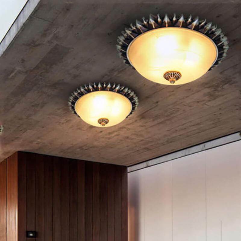 Vintage Glass Sun Bowl Flush Mount Ceiling Light - 1/3-Light Design, Mid-Century Style Lighting, Retro Home Décor, Modern Elegance, Easy Installation, Warm Ambiance.