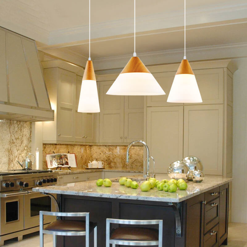 Nordic Wood Grain Glass Pendant Light - Cone Shaped 1-Light Fixture