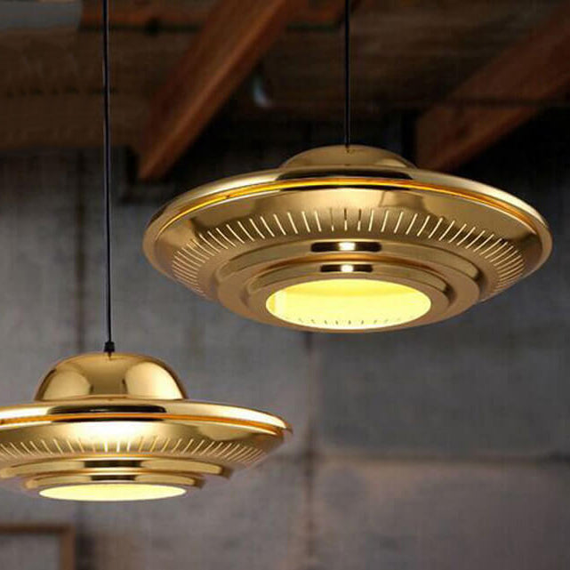 Industrial Vintage Iron Flying Saucer Pendant Light - 1-Light Fixture for Kitchen & Dining Rooms, Retro Metal Hanging Light, Edison Bulb Compatible, Rustic Home Decor