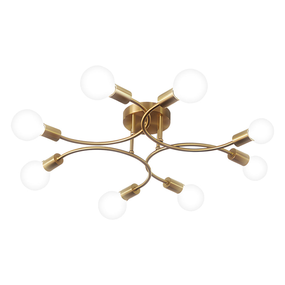 Flush Mount Gold Ceiling Light - Modern Curved Arm Iron Design