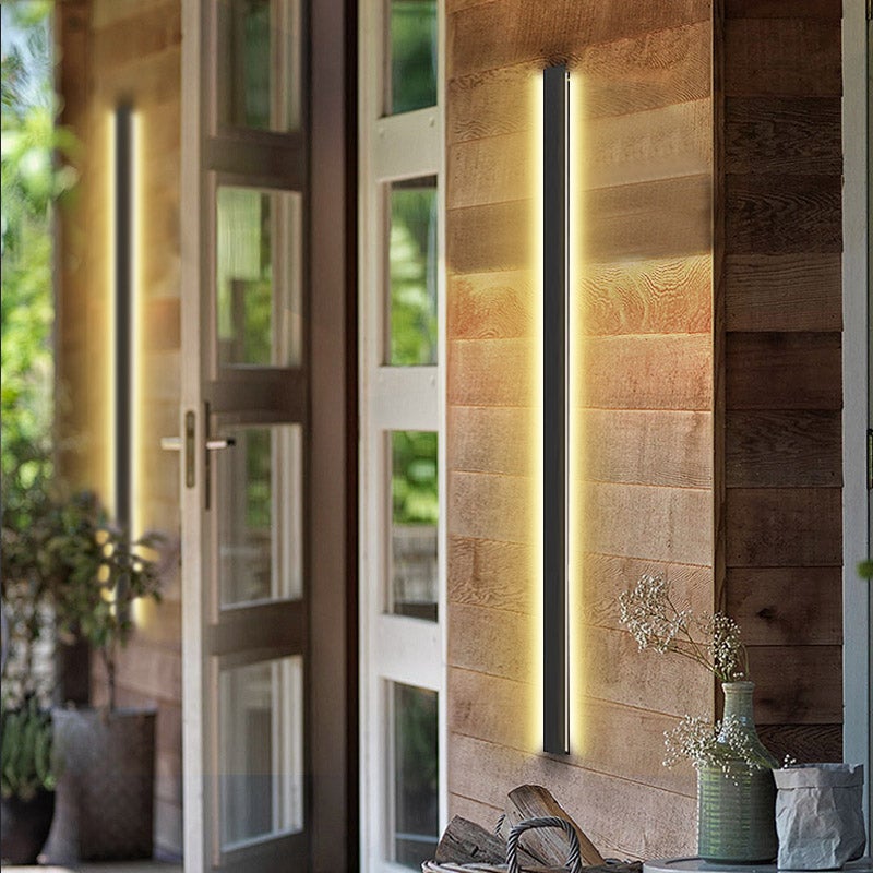 Black Long Linear Metal Waterproof Dimmable Outdoor Wall Light