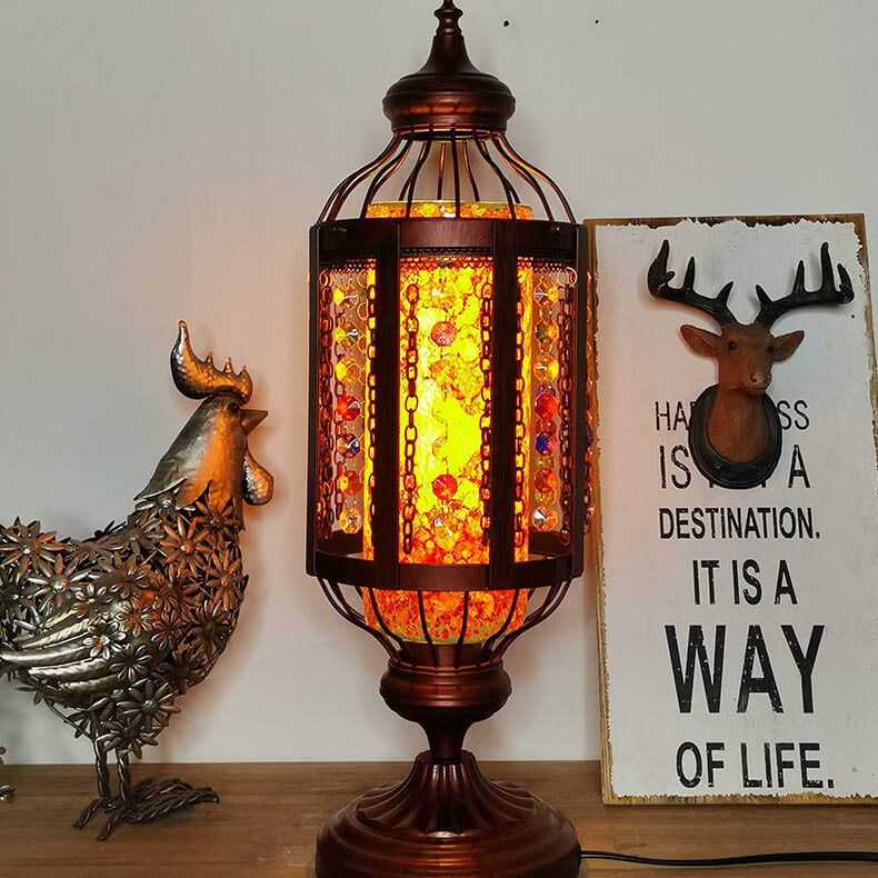 Vintage Turkish Stained Glass Lantern Table Lamp - 1-Light Decorative Lighting for Home, Bohemian Style Desk Lamp, Unique Gift Idea