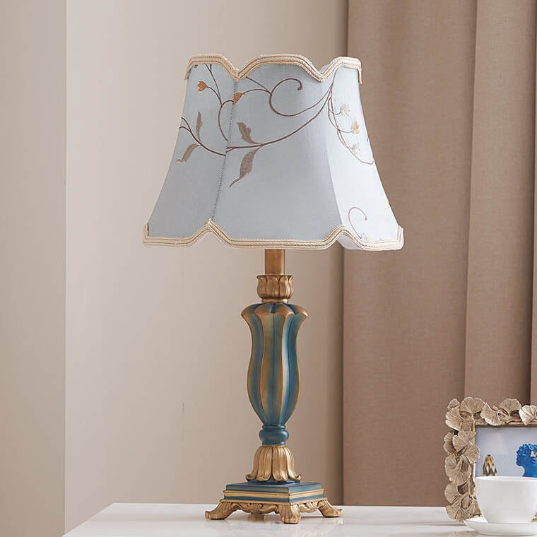 Round Fabric Resin Base Classical Table Lamp - 1-Light Modern Design for Home Decor