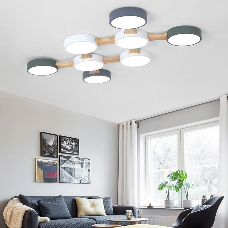 Modern Macaron Circle LED Flush Mount Ceiling Light - 3/4/5/8 Light Options, Stylish LED Fixture for Home Decor, Energy Efficient Ceiling Lighting