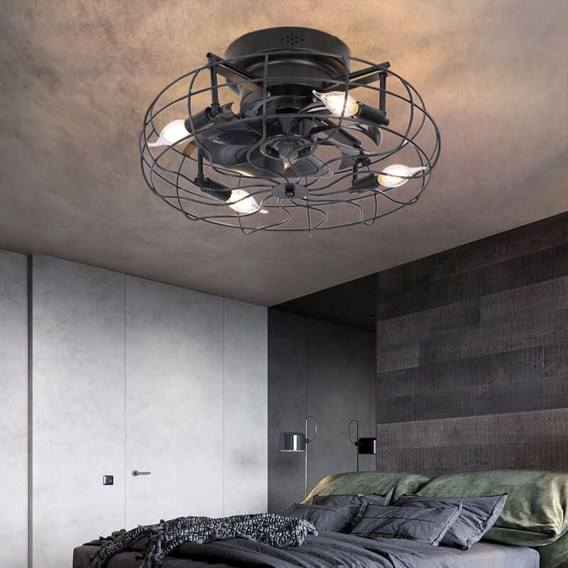 Industrial Retro Tungsten 4-Light Flush Mount Ceiling Fan Light