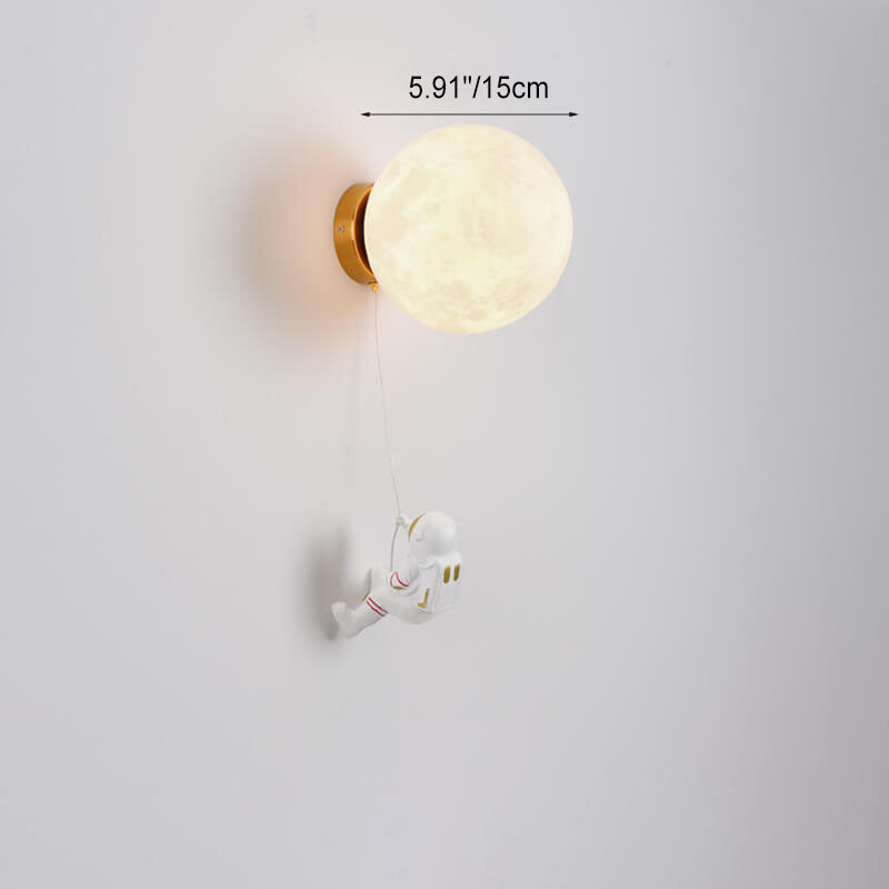 Contemporary 3D Printed Moon Shade Resin Astronaut 1-Light Wall Sconce Lamp for Bedroom, Unique Astronaut Decor, Modern Space-Themed Lighting, Ideal for Kids Room, Nursery Decor, Cosmic Wall Light, Artistic Home Lighting Fixture, Ambient Night Light for S