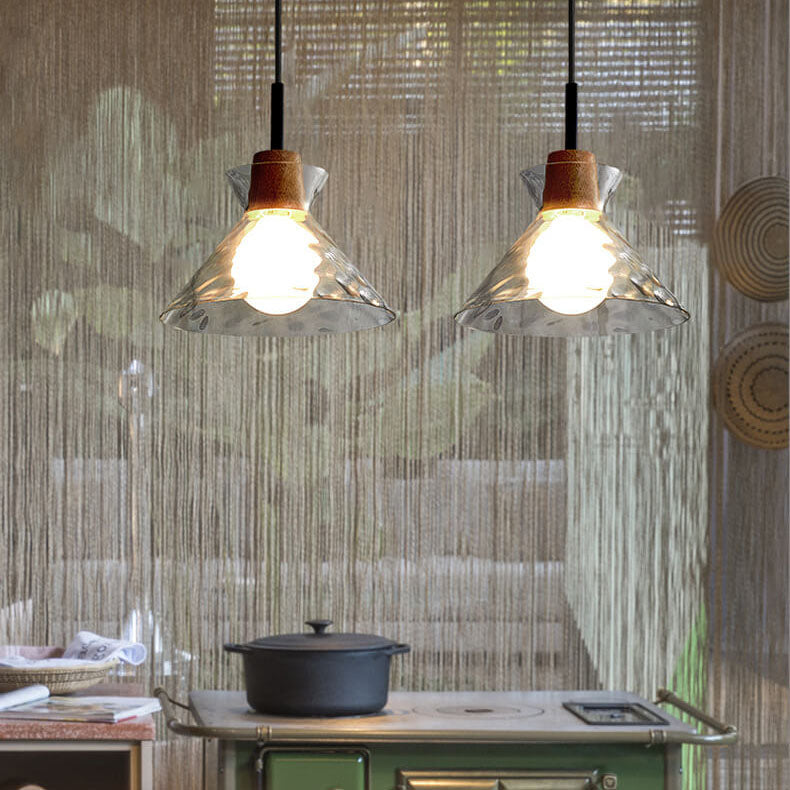 Nordic Clear Rippled Glass Pendant Light - 1-Light Shade, Modern Minimalist Design, Scandinavian Lighting, Home Decor, Kitchen Light Fixture