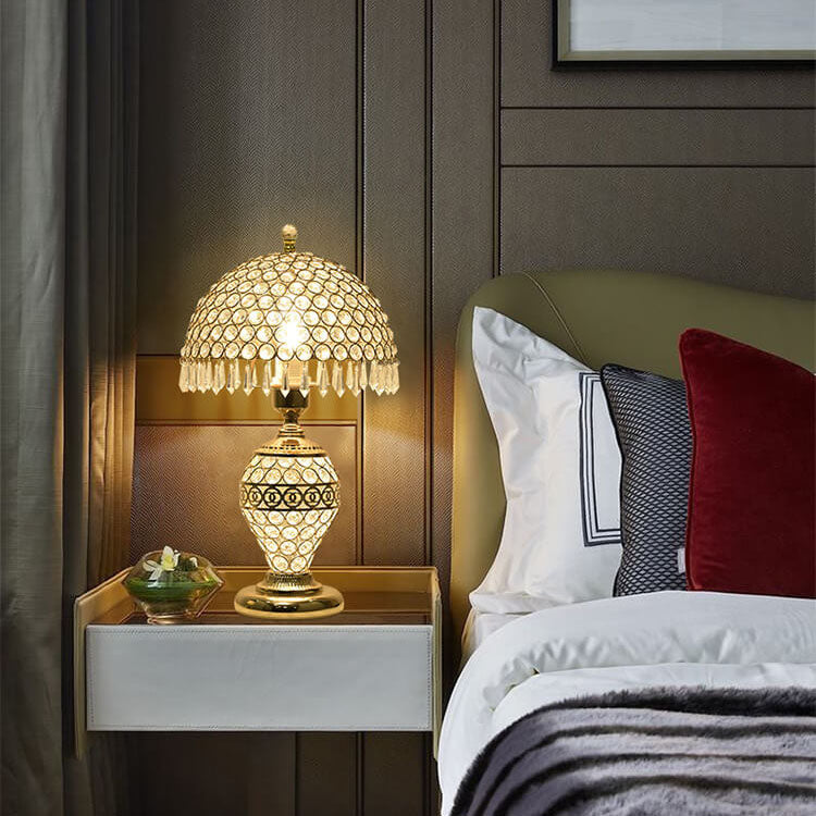 Modern Luxury Crystal Dome Shade 1-Light Table Lamp, Elegant Bedside Lighting, Stylish Home Decor, Crystal Table Lamp for Living Room, Designer Lamp Shade, Contemporary Lighting Fixture, Unique Accent Lamp, Decorative Nightstand Lamp, High-End Interior Li