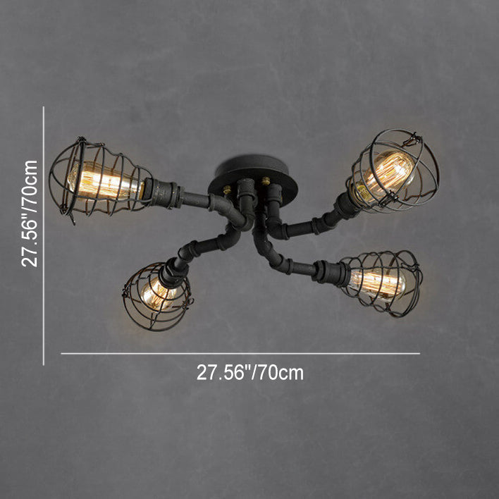 Industrial Vintage Water Pipe Flush Mount Light - 4/6/8 Light Round Iron Ceiling Fixture