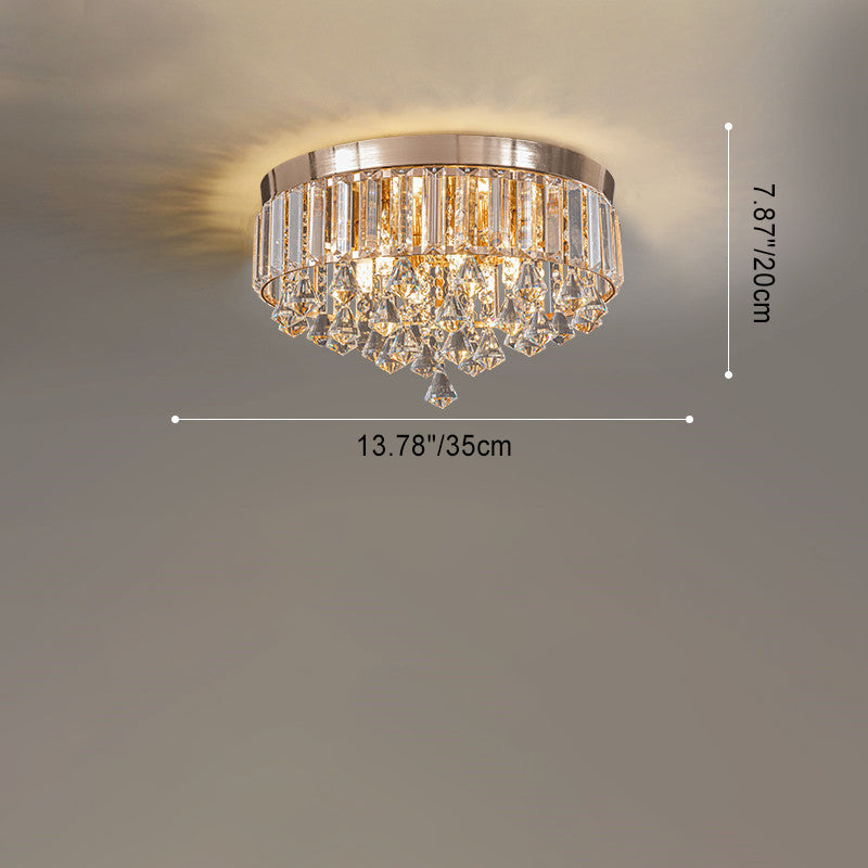Modern Luxury Round Iron Crystal Beads Flush Mount Ceiling Light 6/9-Light Living Room Fixture