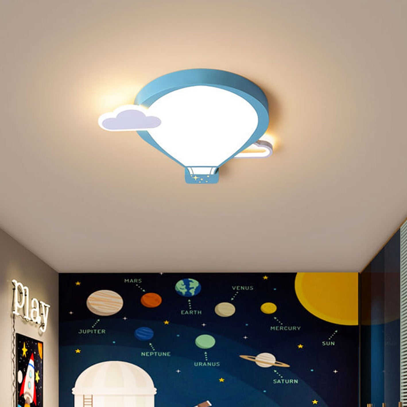 Cartoon Hot Air Balloon Kid LED Flush Mount Ceiling Light Nursery Bedroom Fixture Kids Room Decor Childrens Lighting Cute Cartoon Ceiling Lamp Colorful Adventure Theme Adjustable Brightness Fun Illustration Design Energy Efficient Safe Lighting Kids Ceili