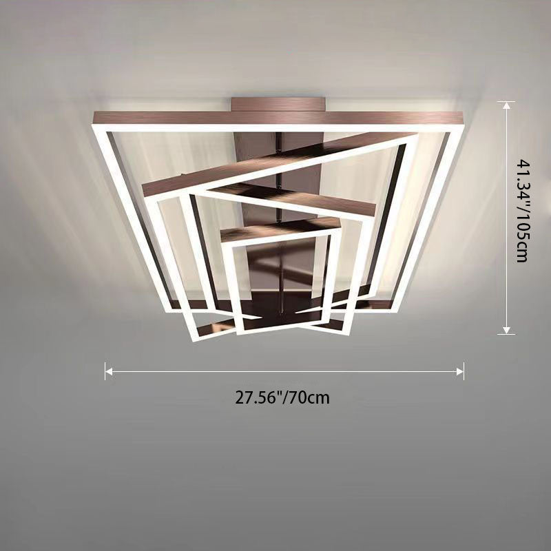 Modern Minimalist LED Flush Mount Ceiling Light - Aluminum Finish Multi-layer Rectangular Frame for Living Room