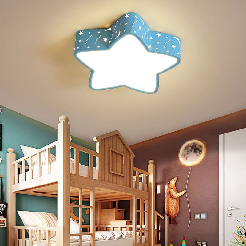 Cartoon Creative Star Shape LED Flush Mount Ceiling Light Fixture for Kids' Room, Nursery, Children’s Bedroom, Modern Ceiling Lamp, Cute Decorative Lighting, Energy-Efficient Star Pendant Light for Playroom or Baby Room