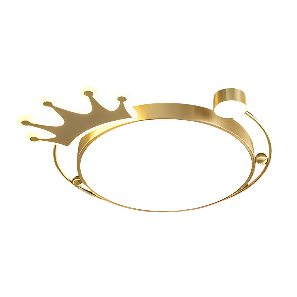 Modern Round Copper Ceiling Light Fixture - Dimmable 3-Step Cartoon Crown Design
