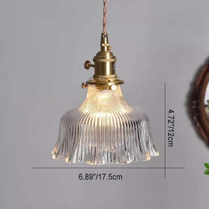 Nordic Minimalist Copper Glass Pendant Light - 1-Light Walnut Flower Design