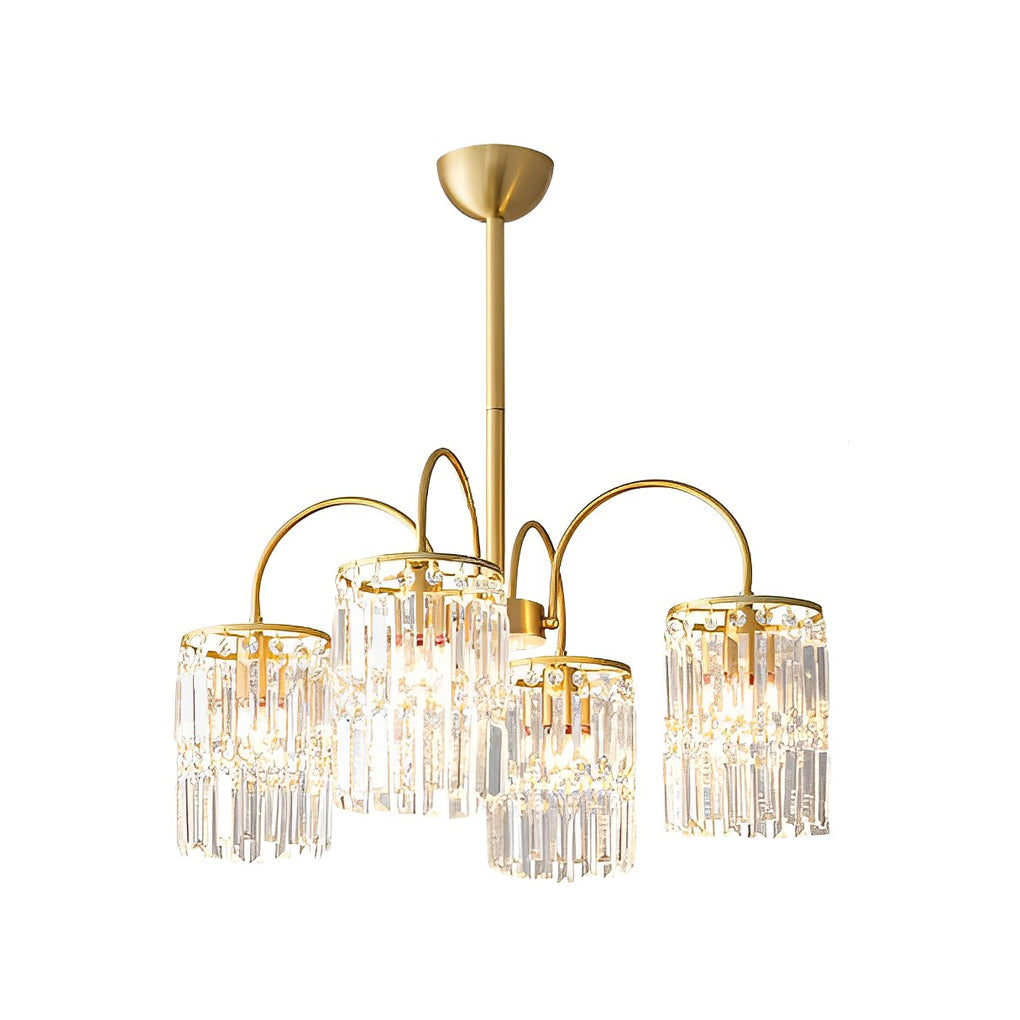 Crystal Shade Copper Curved Arms Luxury Chandelier Light