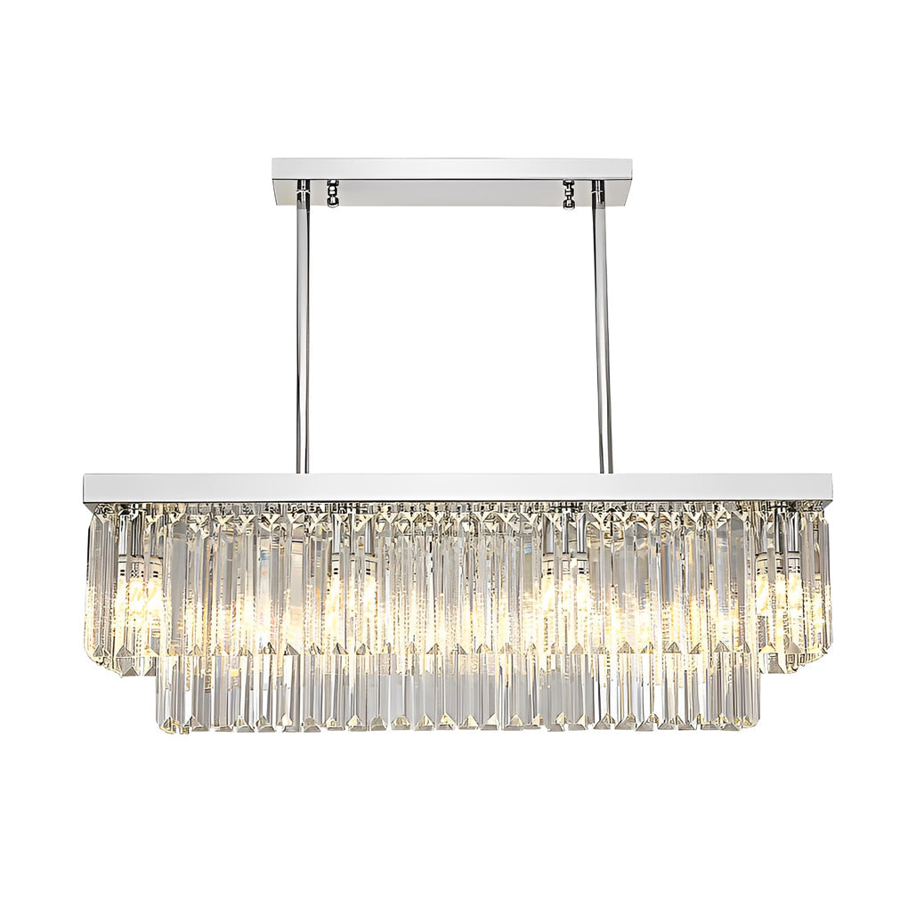 Rectangular Metal Crystal Chandelier - 3 Step Dimming Nordic Design for Dining Room