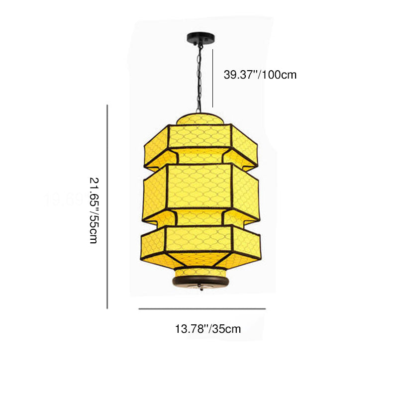 Chinese Retro Hexagonal Faux Sheepskin Pendant Light - 1-Light Iron Fixture