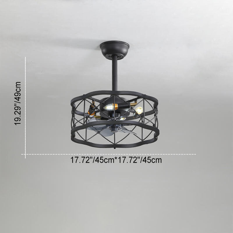 Industrial Minimalist Copper Iron Semi-Flush Mount Ceiling Fan Light - 4-Light Round Square Design