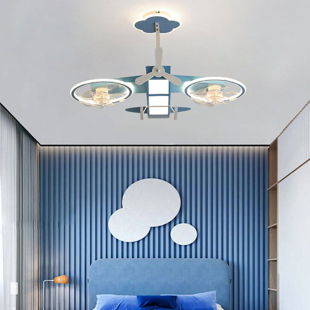 Creative Cartoon Aircraft Ceiling Fan Light for Kids Room, Fun Flush Mount Design, Airplane-Themed Illumination, Ideal for Nursery & Playroom Decor