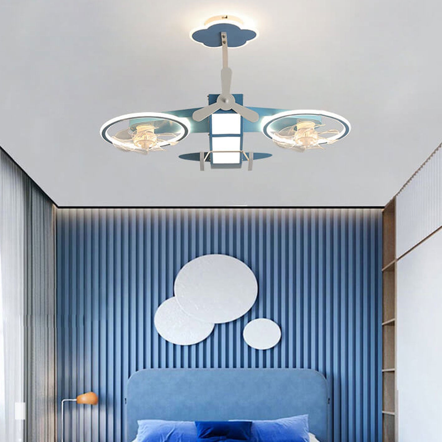Creative Cartoon Aircraft Ceiling Fan Light for Kids Room, Fun Flush Mount Design, Airplane-Themed Illumination, Ideal for Nursery & Playroom Decor