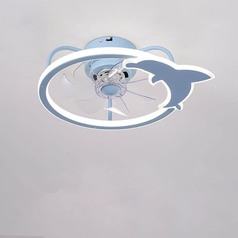 Child-Friendly Star Dolphin LED Ceiling Fan Light - Quiet Flush Mount Design